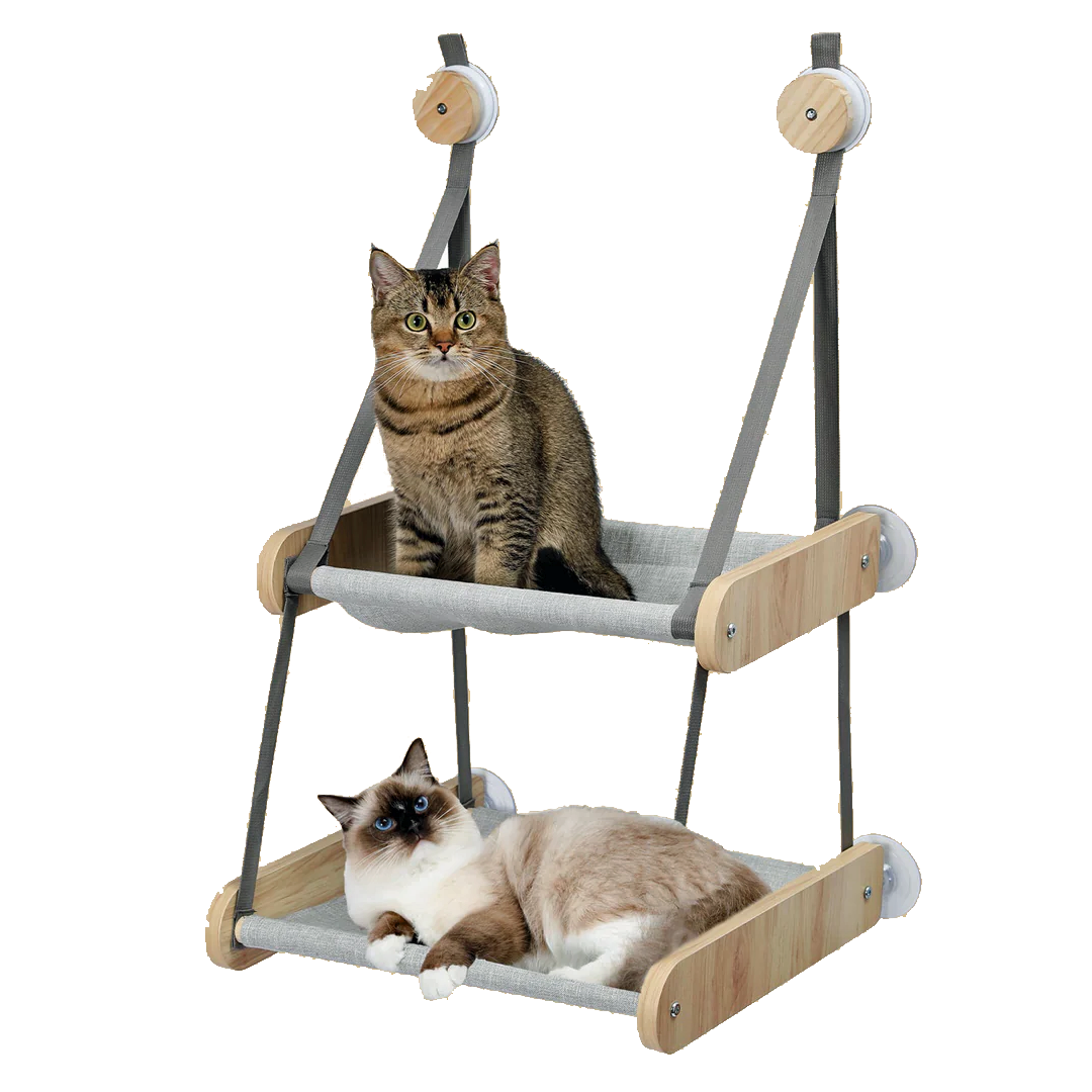 PAWZ Road Doppelstöckige Katzen-Fensterhängematte aus Holz